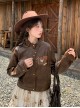 Autumn Winter Kawaii Fashion Brown Sweet Cool Steampunk Western Cowboy Style Leather Jacket