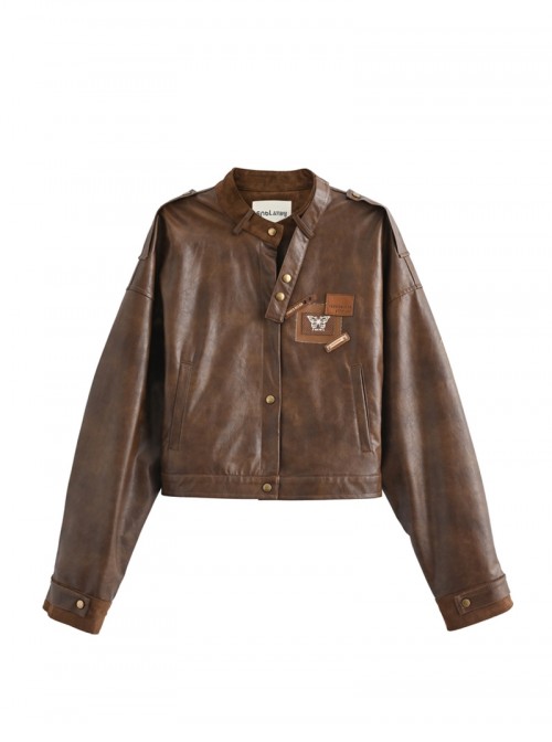 Autumn Winter Kawaii Fashion Brown Sweet Cool Steampunk Western Cowboy Style Leather Jacket