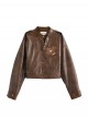 Autumn Winter Kawaii Fashion Brown Sweet Cool Steampunk Western Cowboy Style Leather Jacket