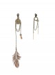 Wasteland Style Brown Steampunk Lolita Asymmetrical Feather Brown Copper Long Chain Earrings