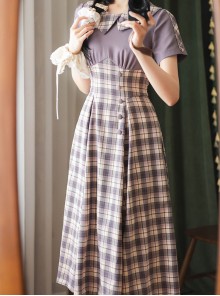 Sunny Forest Series Classic Lolita Daily Commute Slim Fit Checked Short Sleeve Dress