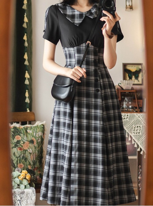 Sunny Forest Series Classic Lolita Daily Commute Slim Fit Checked Short Sleeve Dress