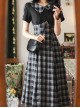 Sunny Forest Series Classic Lolita Daily Commute Slim Fit Checked Short Sleeve Dress