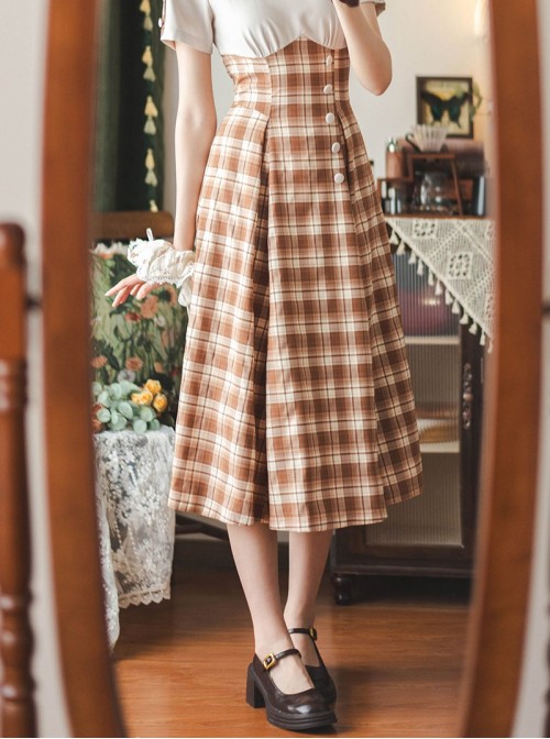 Sunny Forest Series Classic Lolita Daily Commute Slim Fit Checked Short Sleeve Dress