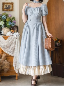 Sunny Forest Series Classic Lolita Daily Commute Fit Checked Short Puff Sleeve Dress