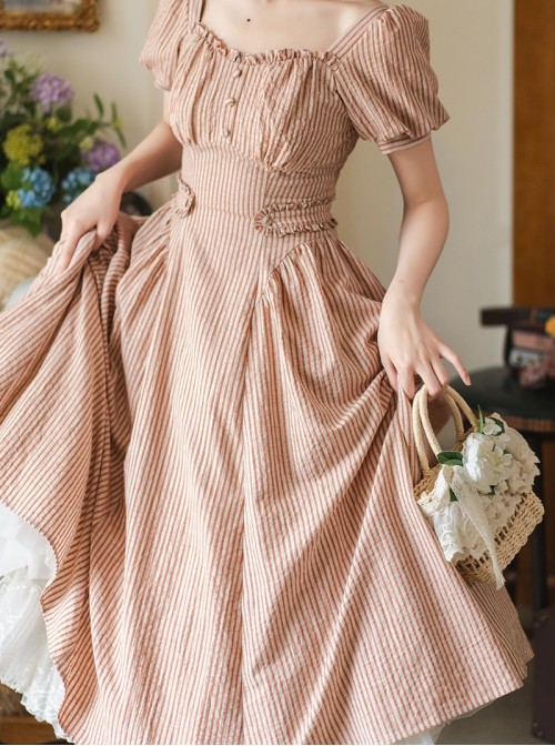Sunny Forest Series Classic Lolita Daily Commute Fit Checked Short Puff Sleeve Dress