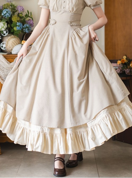 Sunny Forest Series Classic Lolita Daily Commute Fit Checked Short Puff Sleeve Dress