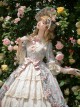 Lilica Garden Series Classic Lolita Luxurious Rose Print Lace Sleeves Big Bowknot Brooch Bonnet Gloves Set