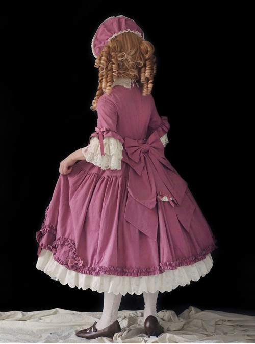 Lilica Garden Series Classic Lolita Luxurious Rose Print Lace Sleeves Big Bowknot Brooch Bonnet Gloves Set