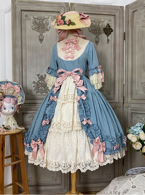 Lilica Garden Series Classic Lolita Luxurious Rose Print Lace Sleeves Big Bowknot Brooch Bonnet Gloves Set