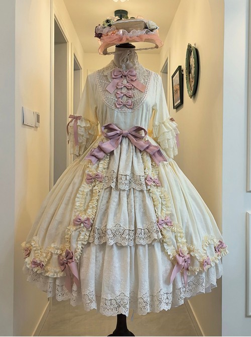 Lilica Garden Series Classic Lolita Luxurious Rose Print Lace Sleeves Big Bowknot Brooch Bonnet Gloves Set