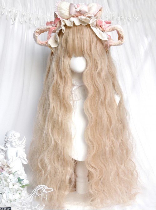 Milk Foam Series Sweet Lolita Creamy Beige Golden Fluffy Long Wool Curl Wig