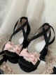Ballet Meow Series Sweet Lolita Round Toe Bowknot Lace Satin Ribbon Mid Heel Mary Jane Shoes