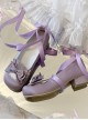 Ballet Meow Series Sweet Lolita Round Toe Bowknot Lace Satin Ribbon Mid Heel Mary Jane Shoes