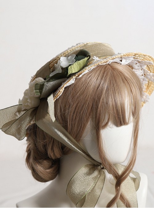 Summer Spring Classic Lolita Vintage Elegant Lady Lace Ribbon Flower Straw Flat Cap