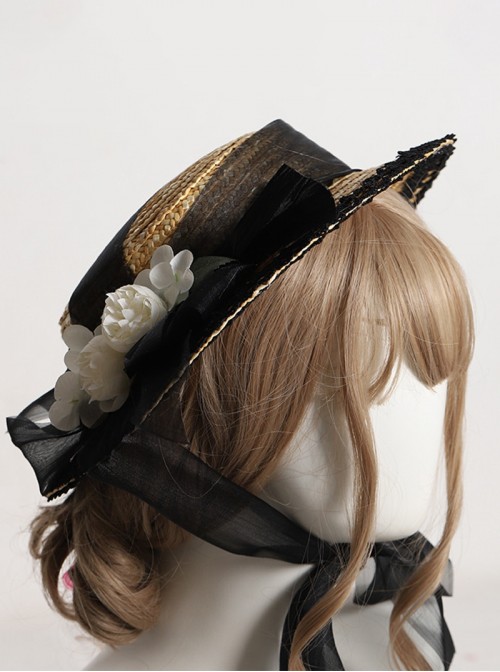 Summer Spring Classic Lolita Vintage Elegant Lady Lace Ribbon Flower Straw Flat Cap