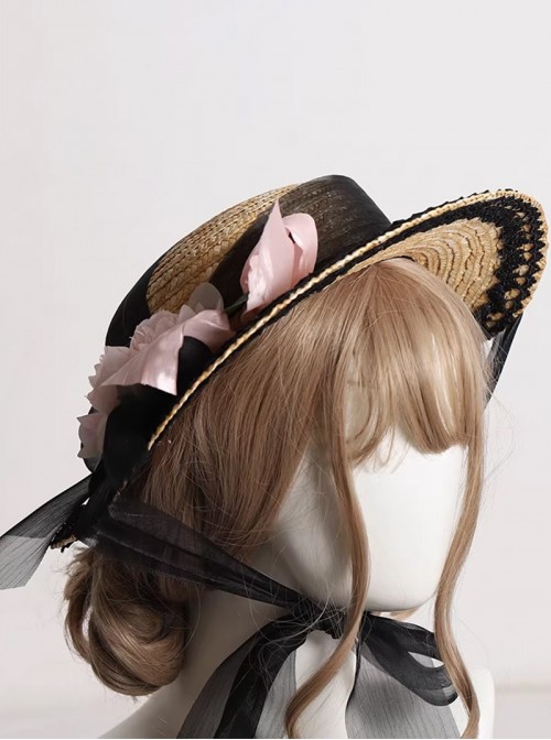 Summer Spring Classic Lolita Vintage Elegant Lady Lace Ribbon Flower Straw Flat Cap