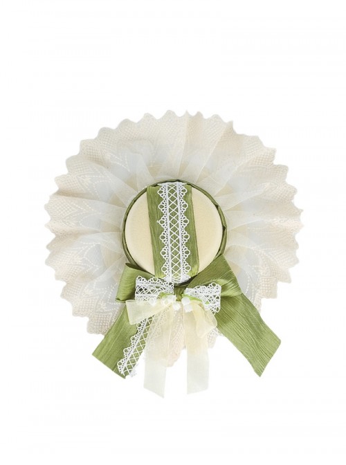 Bell Orchid Handmade Classic Lolita Elegant Green Lace Tulle Ribbon Hat