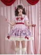 Cat Gathering Series Sweet Lolita Pink Eccentric Strange Illustration Puffy Sleeve Lace Dress