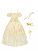 Falling Petals Series Classic Lolita Elegant Light Yellow Off Shoulder Chiffon Square Neck Long Dress