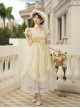 Falling Petals Series Classic Lolita Elegant Light Yellow Off Shoulder Chiffon Square Neck Long Dress