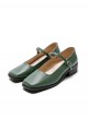 Classic Lolita Elegant Daily Commute Square Toe Layered Cowhide Mary Jane Mid Heel Shoes