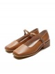 Classic Lolita Elegant Daily Commute Square Toe Layered Cowhide Mary Jane Mid Heel Shoes