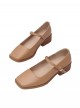 Classic Lolita Elegant Daily Commute Square Toe Layered Cowhide Mary Jane Mid Heel Shoes