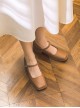 Classic Lolita Elegant Daily Commute Square Toe Layered Cowhide Mary Jane Mid Heel Shoes