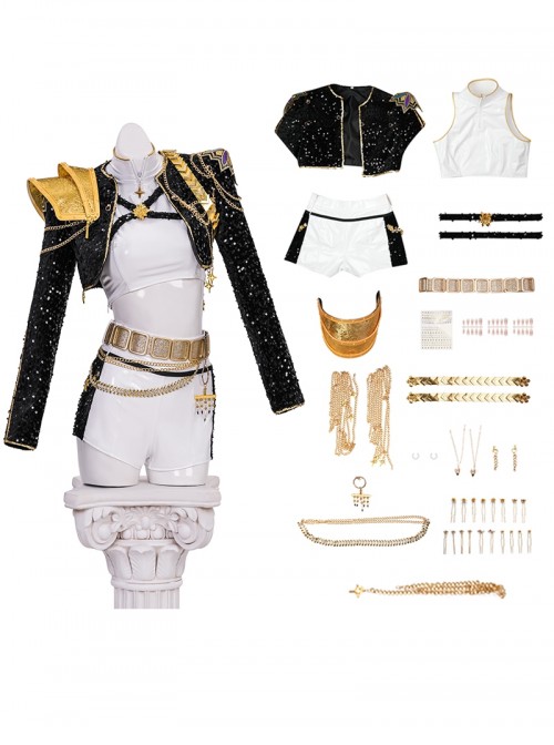 KPop Demon Hunters Halloween Cosplay Rumi Black White Stage Costume Set Without Shoes