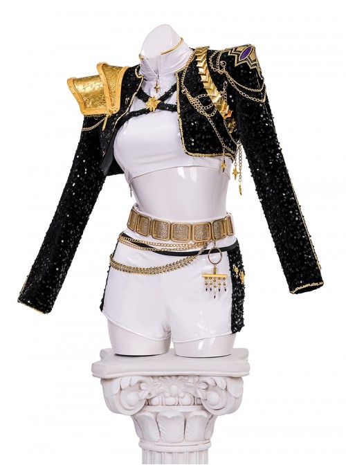 KPop Demon Hunters Halloween Cosplay Rumi Black White Stage Costume Set Without Shoes