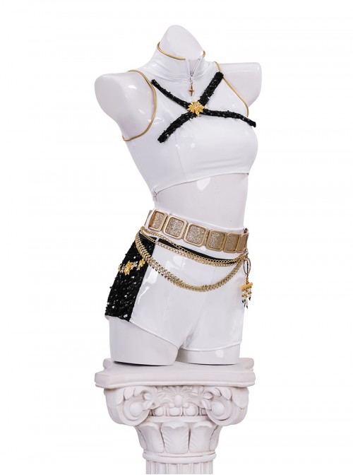 KPop Demon Hunters Halloween Cosplay Rumi Black White Stage Costume Set Without Shoes