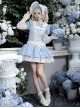 Coastal Wind Chime Series Sweet Lolita Fairy Tale Blue Cute Puffy Sleeve Short Dress Bowknot Bonnet Set