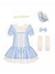 Coastal Wind Chime Series Sweet Lolita Fairy Tale Blue Cute Puffy Sleeve Short Dress Bowknot Bonnet Set