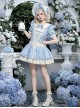 Coastal Wind Chime Series Sweet Lolita Fairy Tale Blue Cute Puffy Sleeve Short Dress Bowknot Bonnet Set