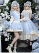 Coastal Wind Chime Series Sweet Lolita Fairy Tale Blue Cute Puffy Sleeve Short Dress Bowknot Bonnet Set