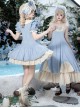 Coastal Wind Chime Series Sweet Lolita Fairy Tale Blue Cute Puffy Sleeve Short Dress Bowknot Bonnet Set