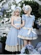 Coastal Wind Chime Series Sweet Lolita Fairy Tale Blue Cute Puffy Sleeve Short Dress Bowknot Bonnet Set