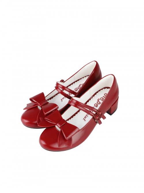 Apple Sugar Series Sweet Lolita Fairy Tale Cute Lovely Bow Small Round Sharp Head Textured Leather Mary Jane Shoes