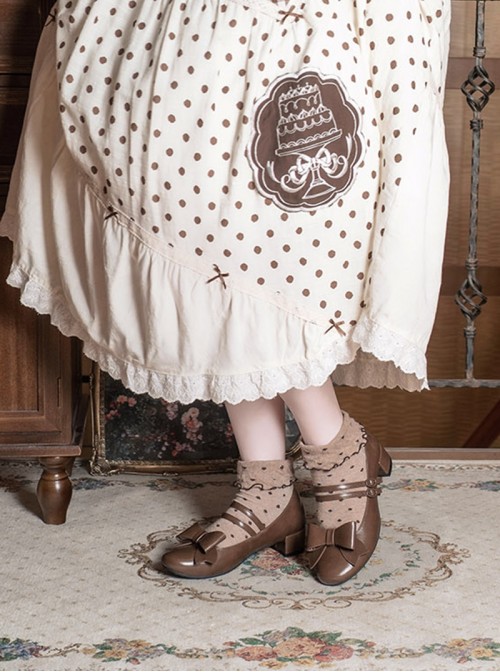 Apple Sugar Series Sweet Lolita Fairy Tale Cute Lovely Bow Small Round Sharp Head Textured Leather Mary Jane Shoes