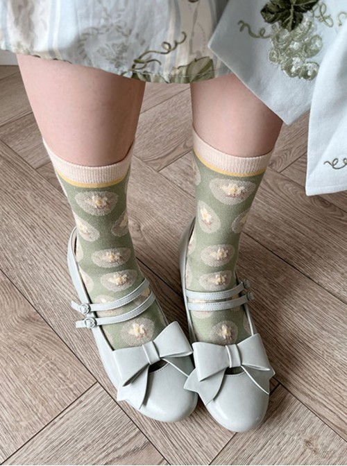 Apple Sugar Series Sweet Lolita Fairy Tale Cute Lovely Bow Small Round Sharp Head Textured Leather Mary Jane Shoes