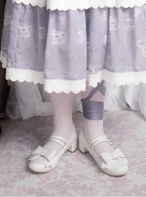 Apple Sugar Series Sweet Lolita Fairy Tale Cute Lovely Bow Small Round Sharp Head Textured Leather Mary Jane Shoes