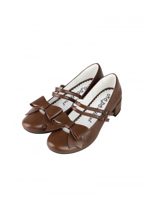 Apple Sugar Series Sweet Lolita Fairy Tale Cute Lovely Bow Small Round Sharp Head Textured Leather Mary Jane Shoes