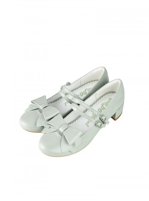 Apple Sugar Series Sweet Lolita Fairy Tale Cute Lovely Bow Small Round Sharp Head Textured Leather Mary Jane Shoes
