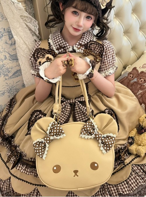 Round Face Bear Series Sweet Lolita Japanese Cute Cartoon Bowknot Single Shoulder Tote Bag