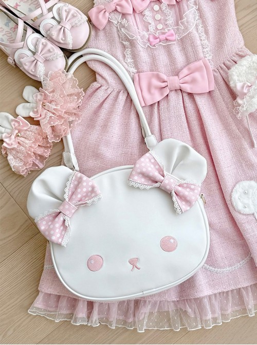 Round Face Bear Series Sweet Lolita Japanese Cute Cartoon Bowknot Single Shoulder Tote Bag