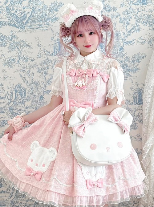 Round Face Bear Series Sweet Lolita Japanese Cute Cartoon Bowknot Single Shoulder Tote Bag