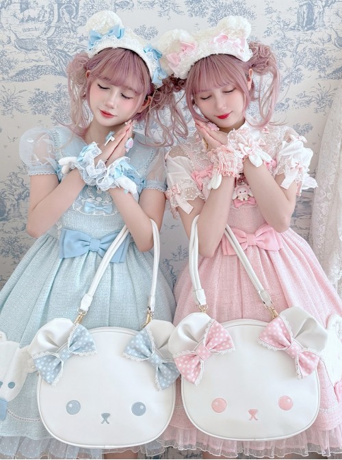 Round Face Bear Series Sweet Lolita Japanese Cute Cartoon Bowknot Single Shoulder Tote Bag
