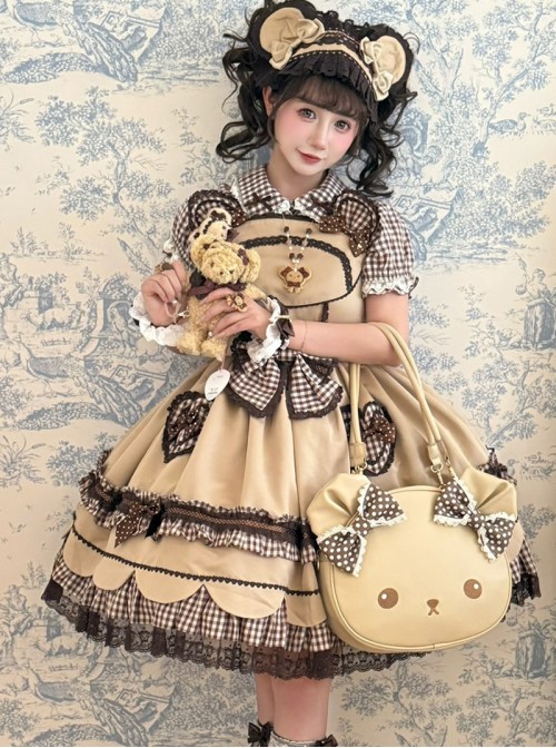 Round Face Bear Series Sweet Lolita Japanese Cute Cartoon Bowknot Single Shoulder Tote Bag
