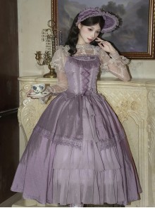 Finale Rose Series Classic Lolita Elegant Purple Long Sleeveless Bodice Long Skirt Choker Brooch BNT Set
